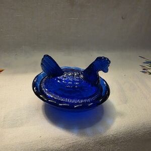 Cobalt Blue Mini Glass Hen Dish